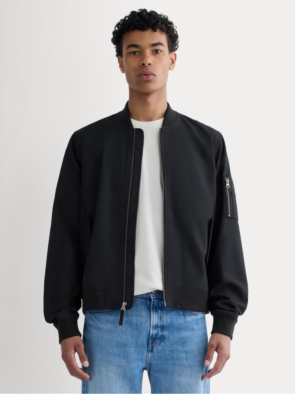 Everlane THE BOMBER JACKET Black Water Resistant Two Way Zip NEW in M Utility